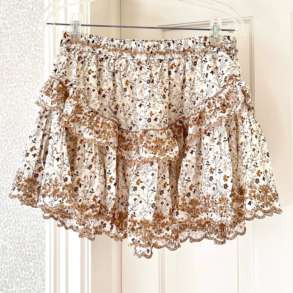 Aritzia Sunday Best brown white floral ruffle skirt 6